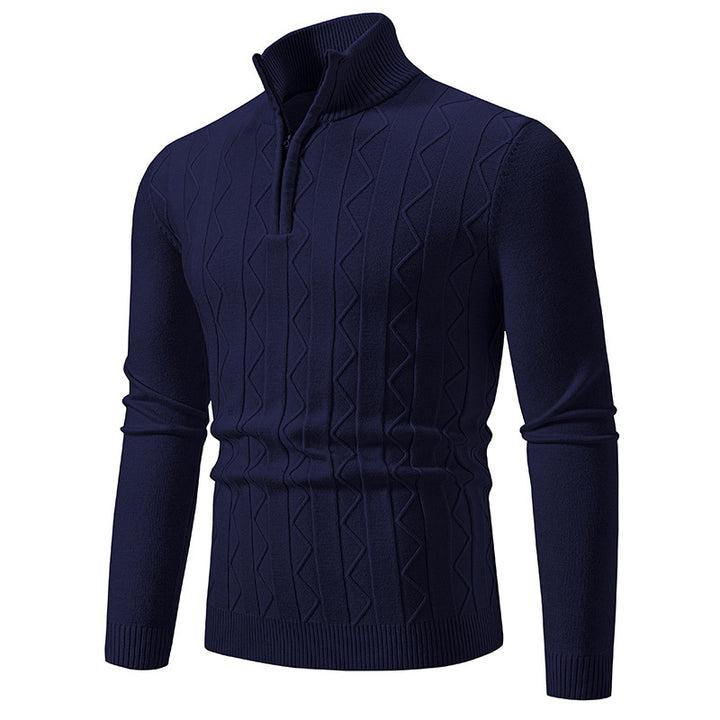 Herren Slim-Fit Halbzip-Strickpullover mit Mockneck, Zopfmuster und gerippten Bündchen Drune