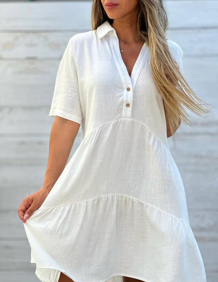 Damen lockeres Hemdkleid mit Knopfdetails und fließendem Saum Drune