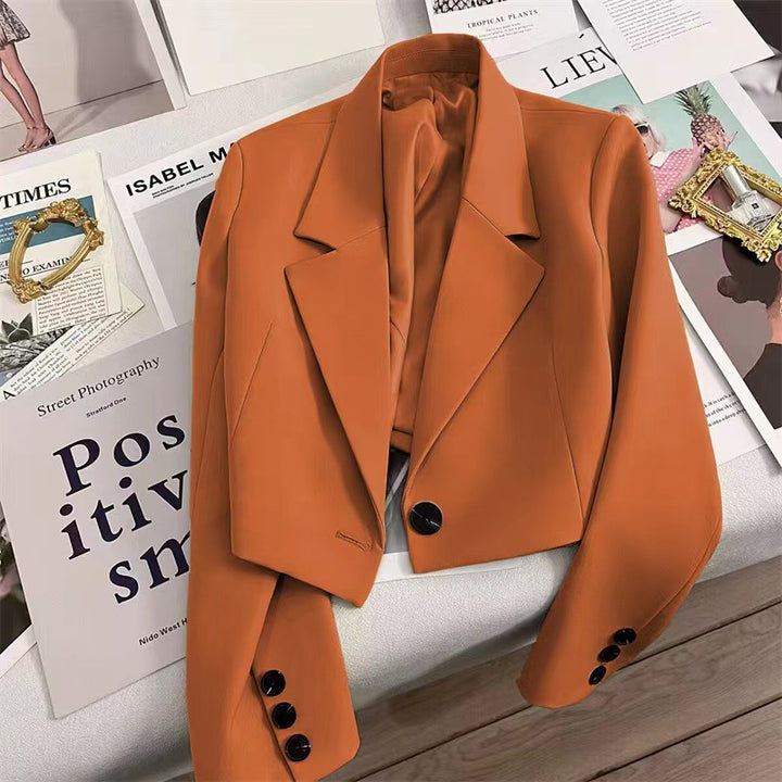 Damen nan kurzer taillierter Blazer mit markantem Revers und Ein-Knopf-Verschluss Drune