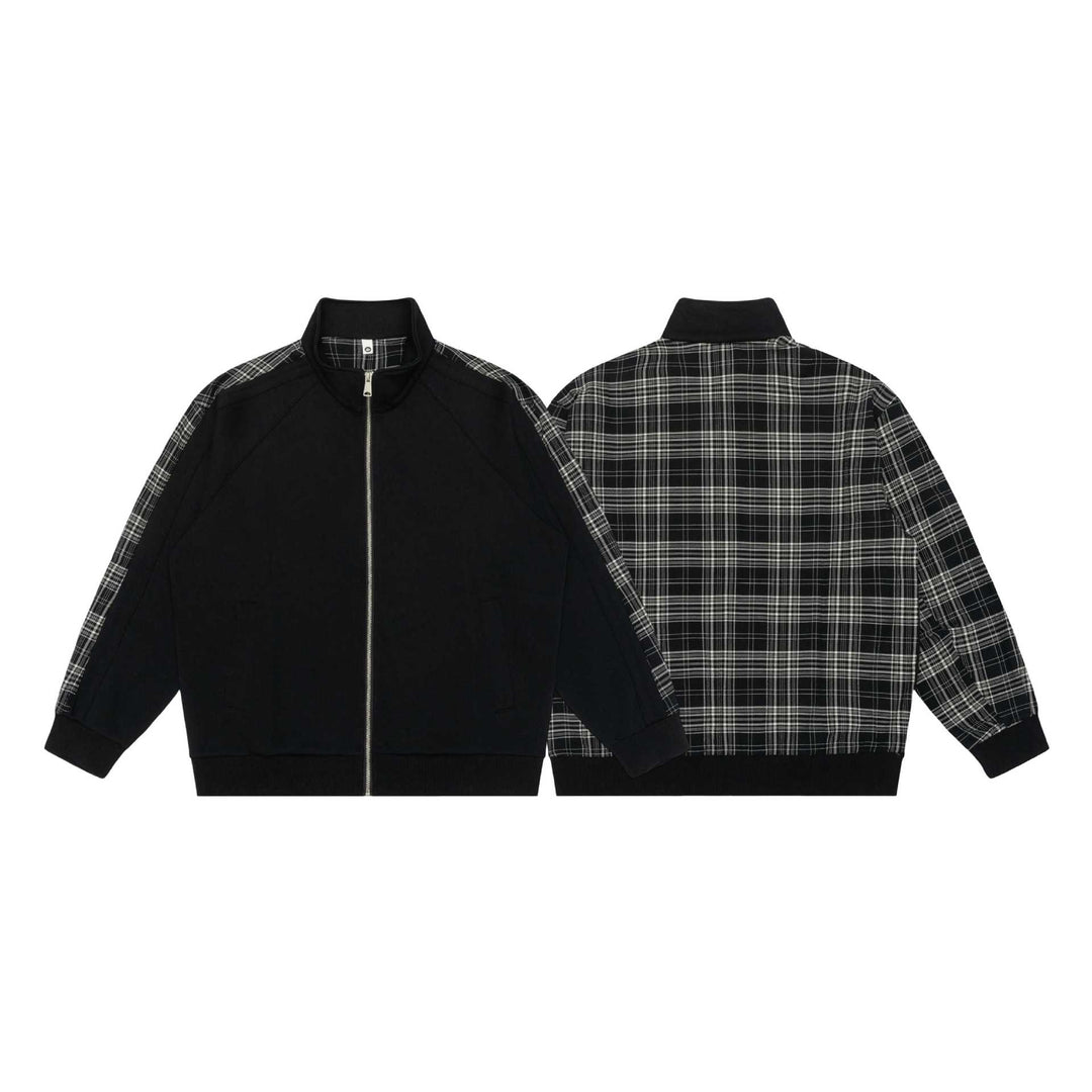 Damen Sweatjacke mit Stehkragen und kariertem Schulterstreifen Drune