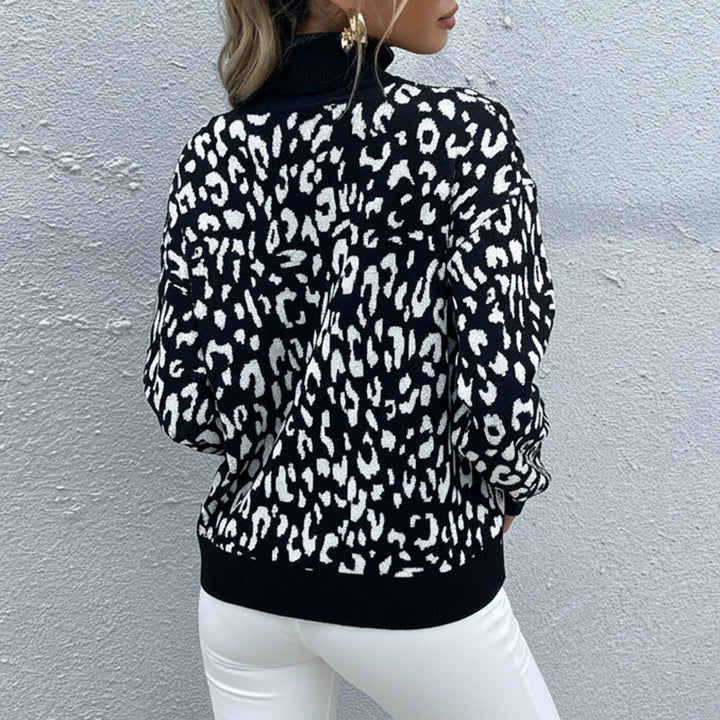Damen Oversize Feinstrickpullover mit Leoparden-Jacquard und Stehkragen Drune