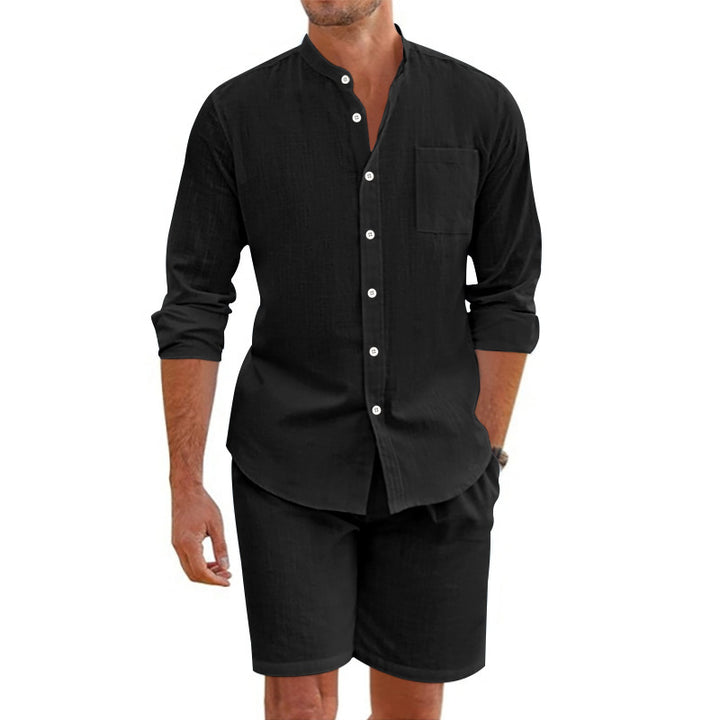 Herren Lässiges Hemd und Shorts Set mit atmungsaktiver Leinenstruktur Drune