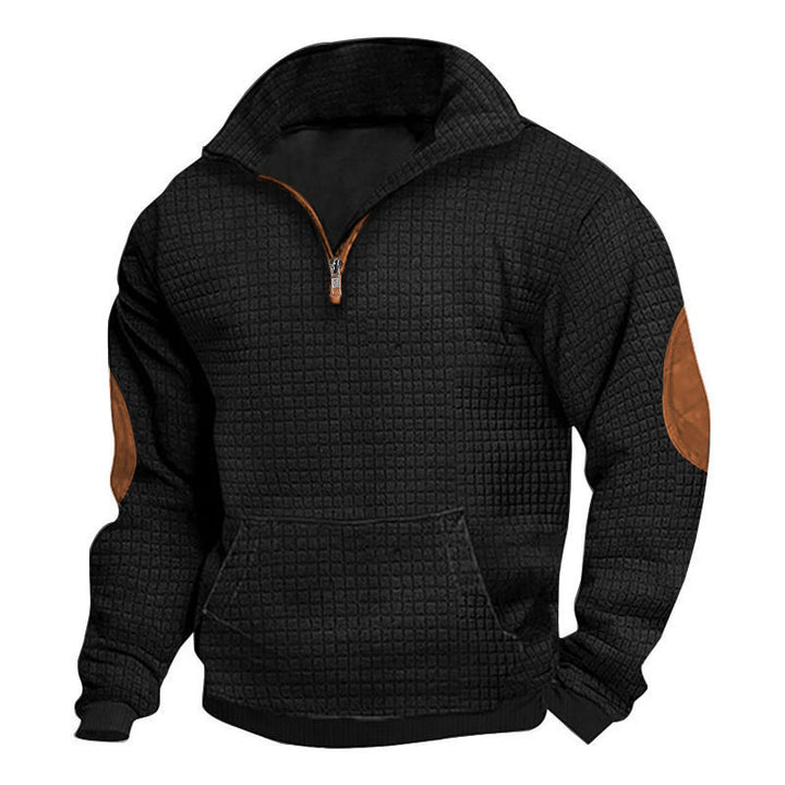Herren nan thermoregulierender Waffelstrick-Halbzippullover mit Kängurutasche und Lederimitat-Ellbogenpatches Drune