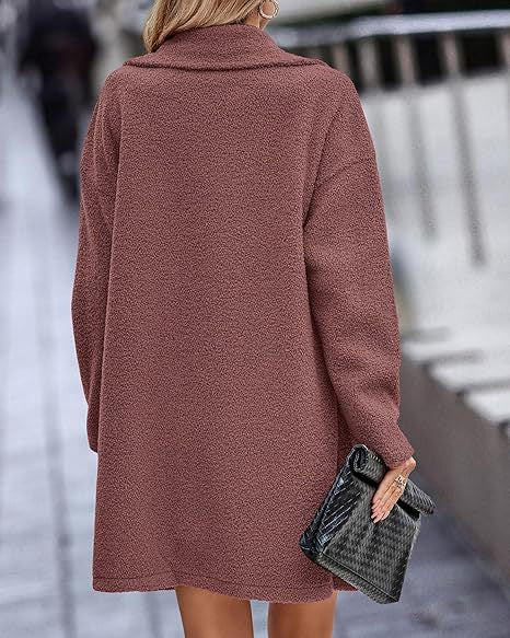 Damen Oversize Teddy-Mantel mit Reverskragen und Double-Breasted-Schnitt Drune