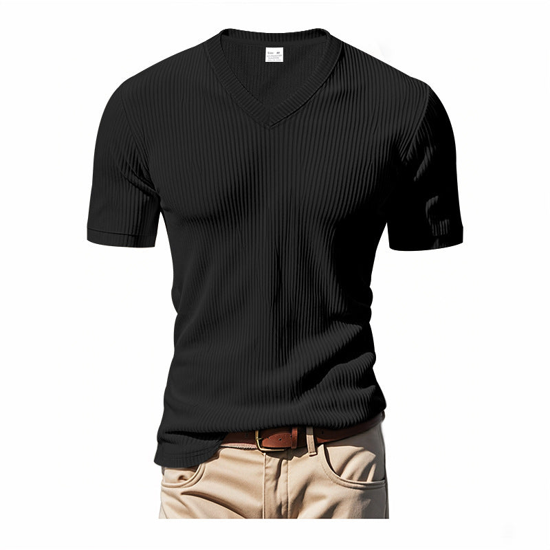 Herren V-Ausschnitt Kurzarmshirt mit strukturierter Oberfläche Drune
