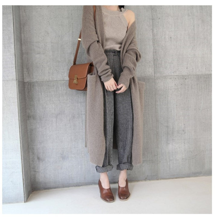 Damen leichter und eleganter Strickmantel mit tiefem V-Ausschnitt und praktischen Taschen Drune