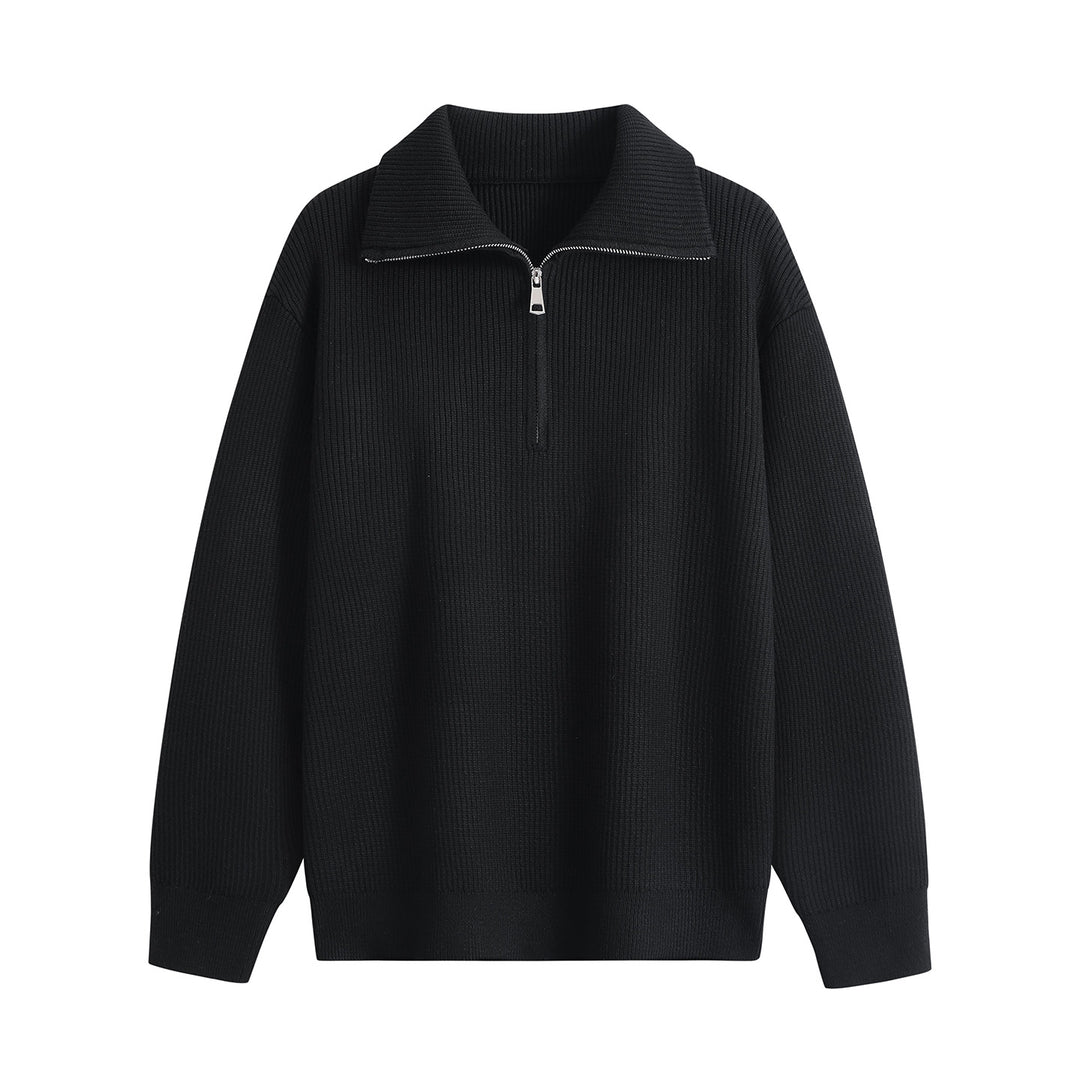 Herren Halbzip-Strickpullover mit Rippenstruktur und großem Umlegekragen Drune