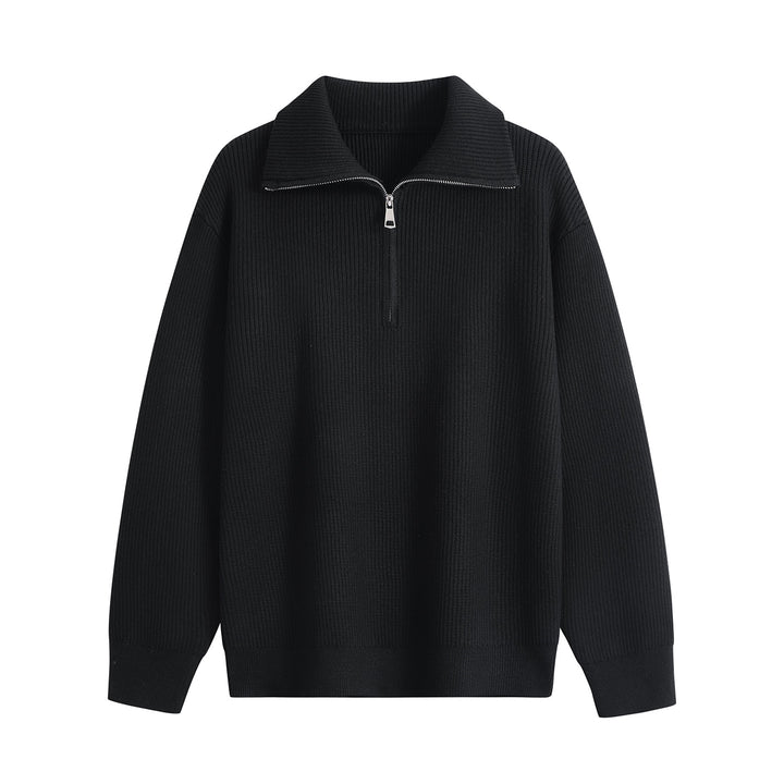 Herren Halbzip-Strickpullover mit Rippenstruktur und großem Umlegekragen Drune