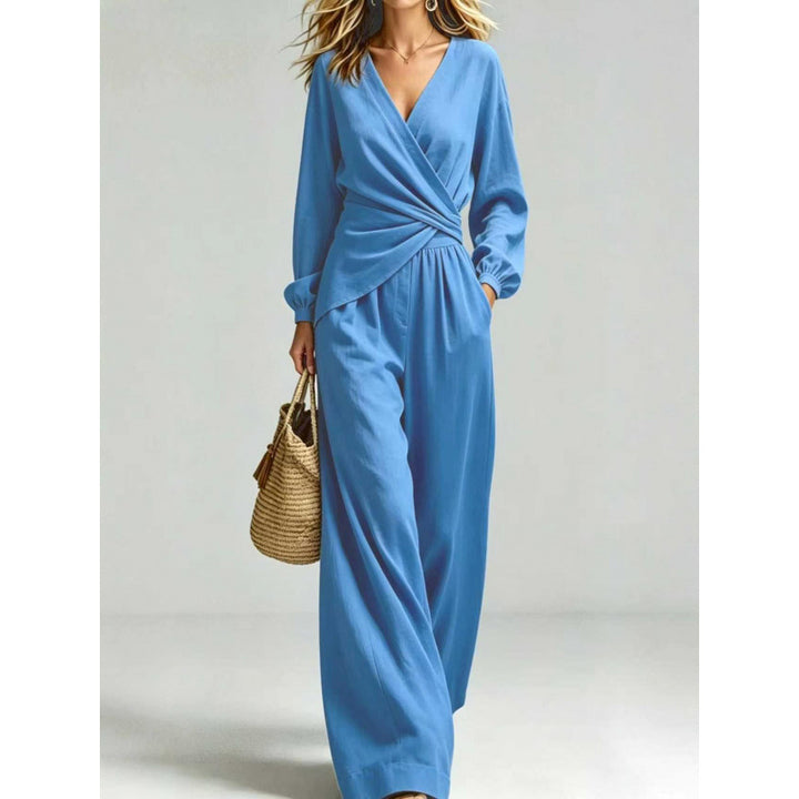 Damen Wickel-Jumpsuit mit weitem Bein und V-Ausschnitt Drune
