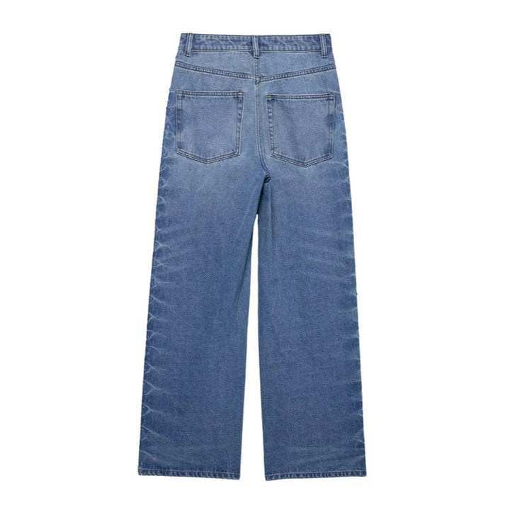 Damen nan weite Highwaist Jeanshose mit Metallösen und seitlicher Schnürung Drune