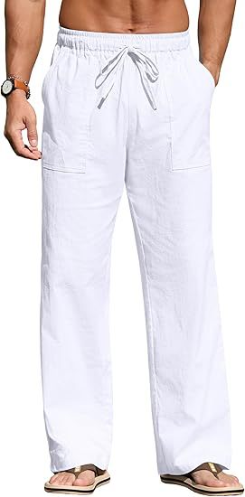 Herren nan leichte Leinenhose mit elastischem Bund, Kordelzug und aufgesetzten Taschen Drune