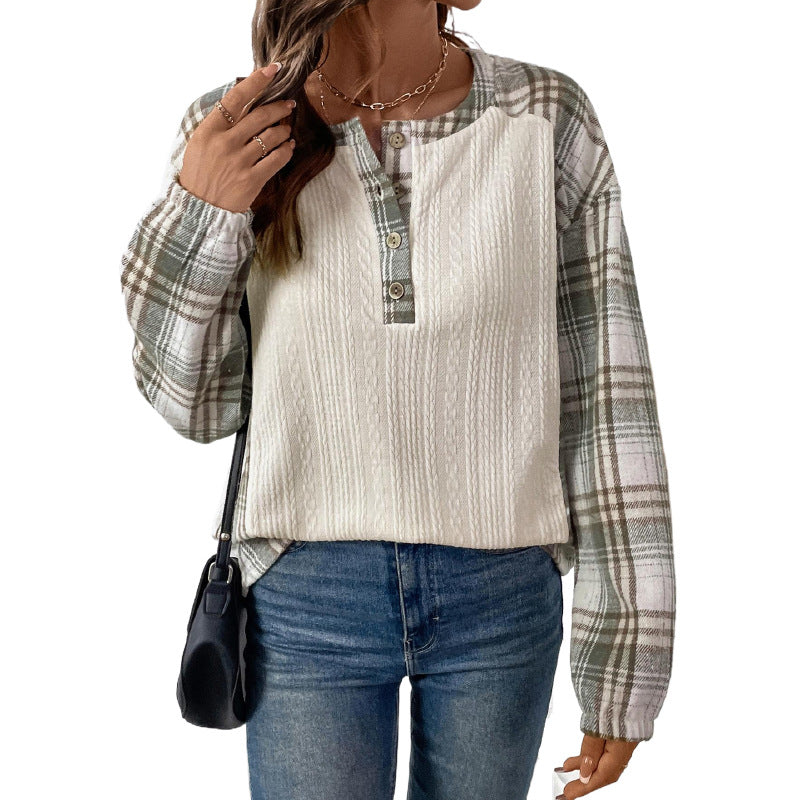 Damen Langarm Hemd mit Karo-Details Drune