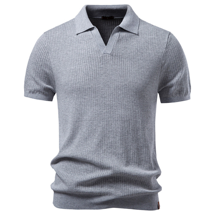 Herren nan fein geripptes Kurzarm-Poloshirt mit offenem Kentkragen Drune