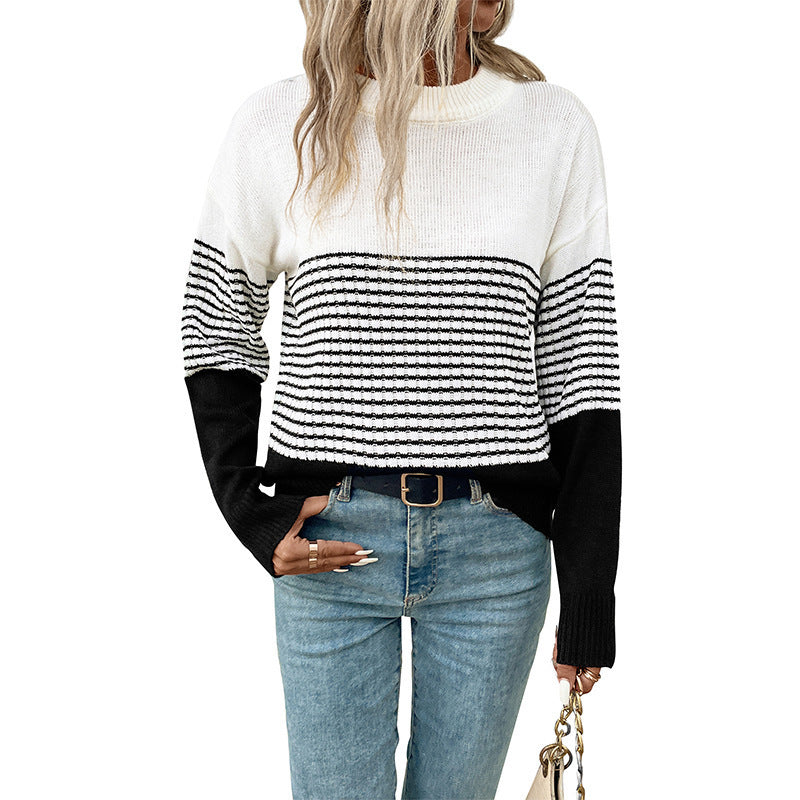 Damen Modischer Strickpullover mit Blockstreifen Drune