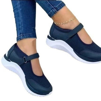 Damen Atmungsaktive Mary-Jane Sneaker mit Klettverschluss und Keilsohle Drune