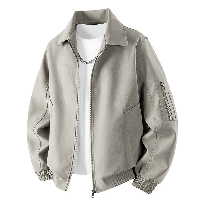 Herren Velourslederoptik Oversize-Bomberjacke mit Utility-Ärmeltasche & Pattentaschen Drune