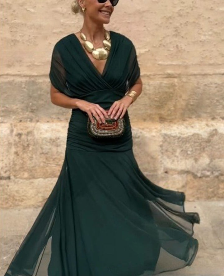 Damen nan elegantes bodenlanges Abendkleid mit drapierter Schulterpartie und luftiger Chiffon-Rock Drune