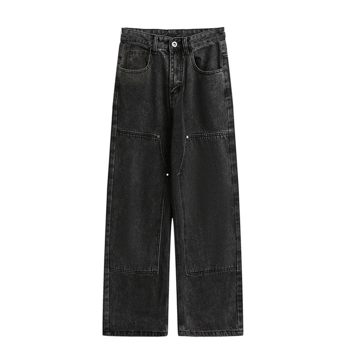 Damen Weite Utility-Denimhose mit Knie‑Patch, hohem Bund und geradem Bein Drune
