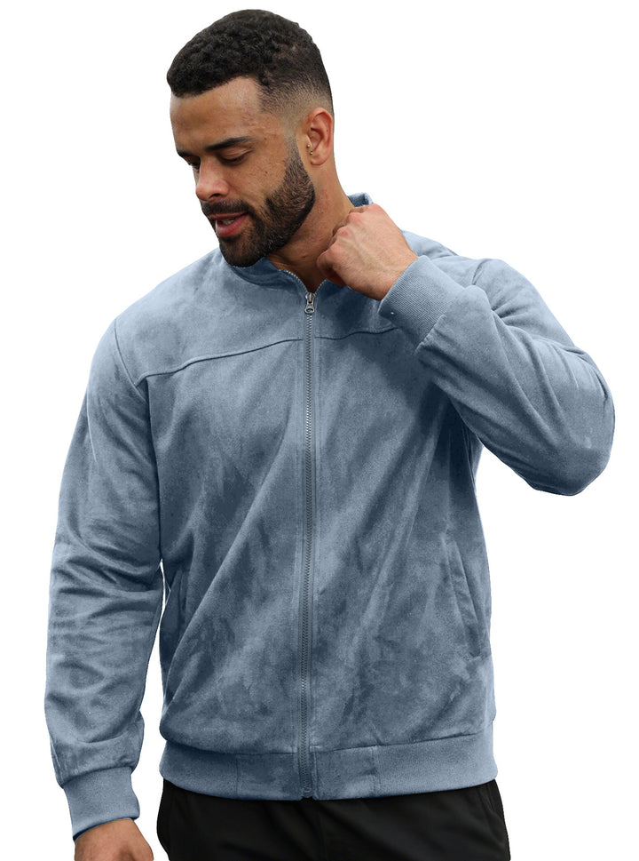 Herren Velours-Trainingsjacke mit Reißverschluss und Stehkragen Drune