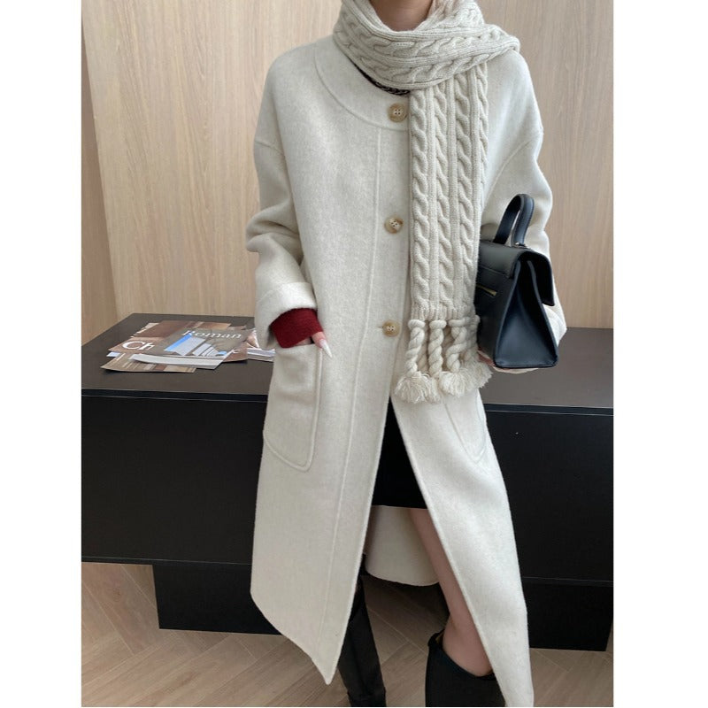 Damen eleganter Wollmantel mit praktischen Taschen und hochwertigen Knopfdetails Drune