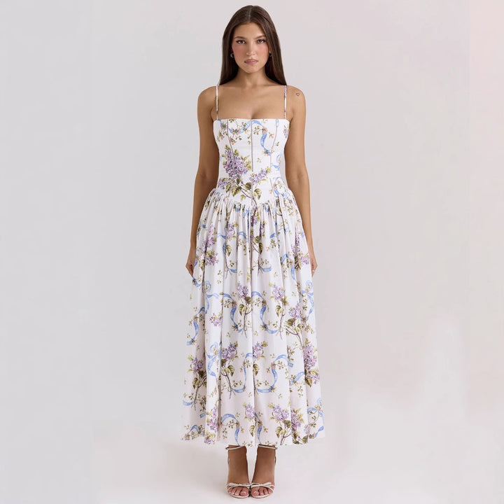 Damen nan tailliertes Korsagenkleid mit Spaghettiträgern und voluminösem Tellerrock Drune