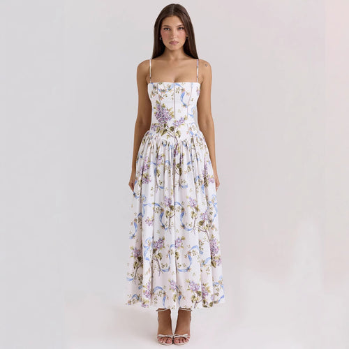 Damen nan tailliertes Korsagenkleid mit Spaghettiträgern und voluminösem Tellerrock Drune