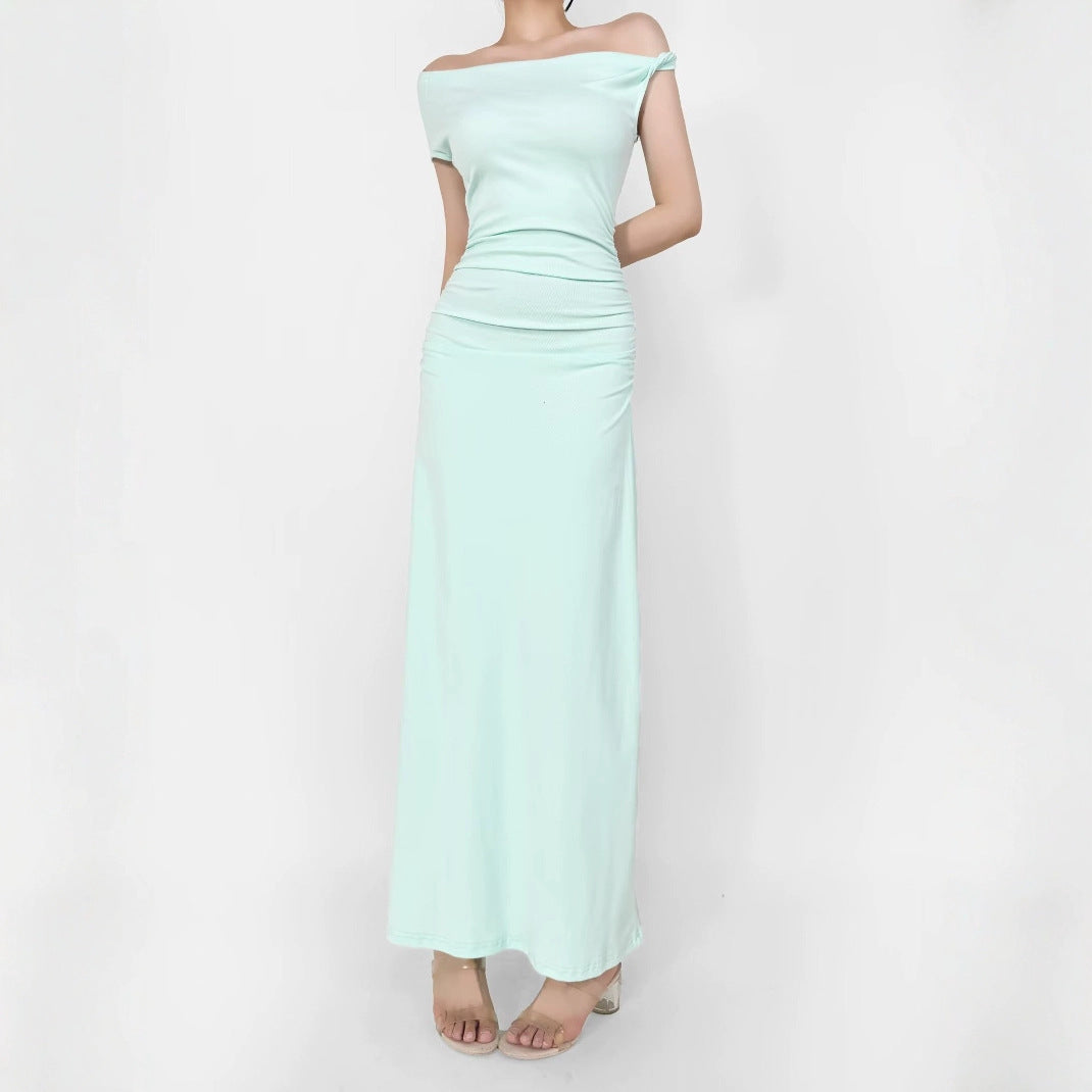 Damen Maxikleid mit asymmetrischem Ausschnitt und raffinierten Rüschendetails Drune
