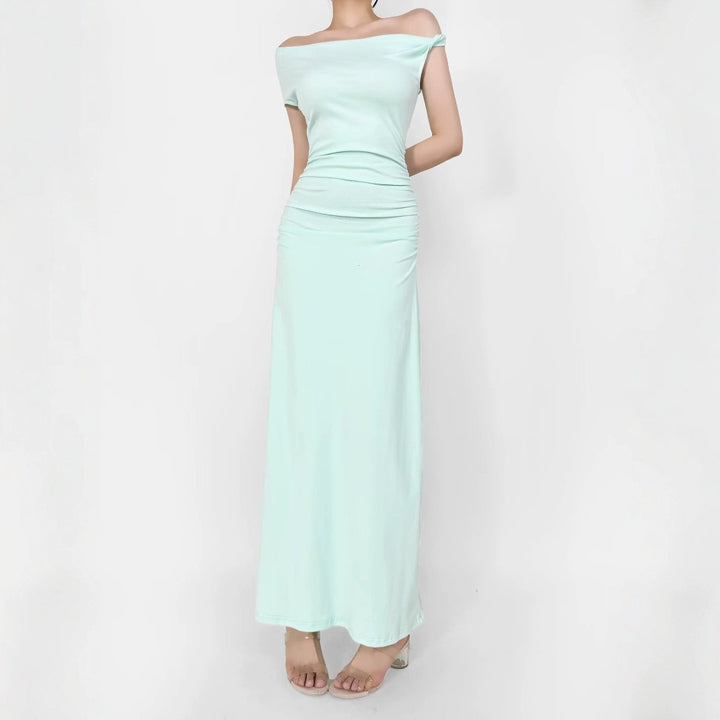Damen Maxikleid mit asymmetrischem Ausschnitt und raffinierten Rüschendetails Drune