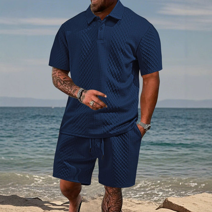 Herren nan texturiertes Jacquard-Poloshirt kurzärmelig schmaler Schnitt mit Polokragen Drune