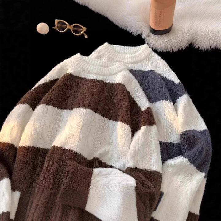Damen Lässiger Strickpullover mit Zopfmuster Drune