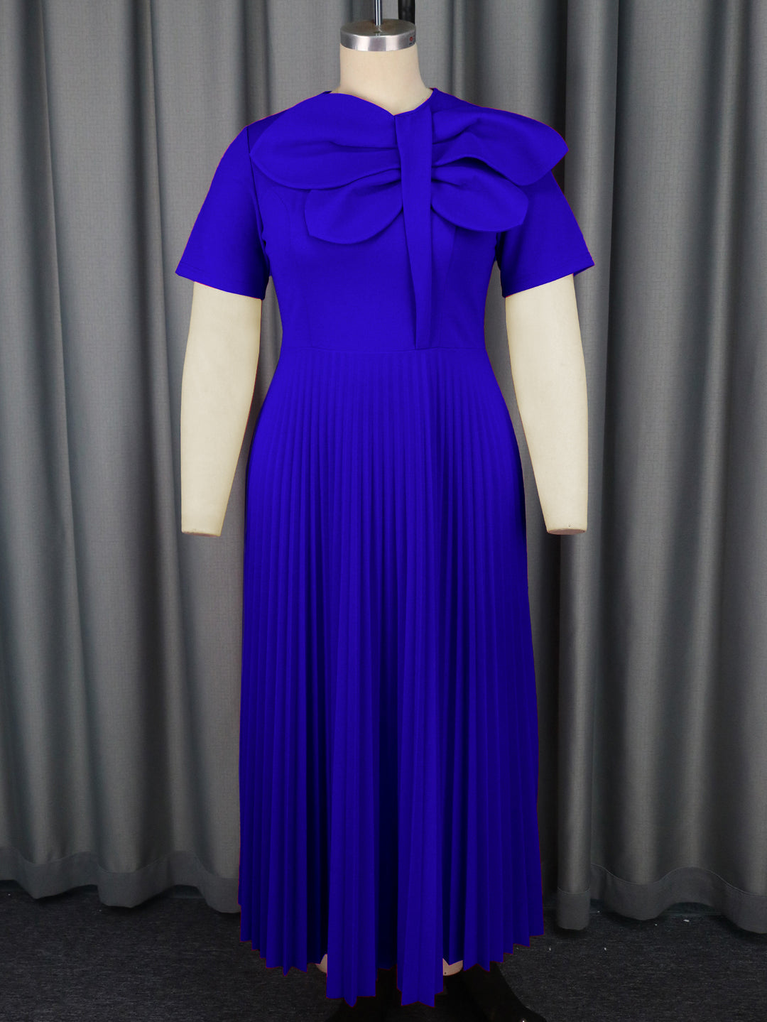 Damen plissiertes Maxikleid mit voluminösem Schleifenkragen Drune