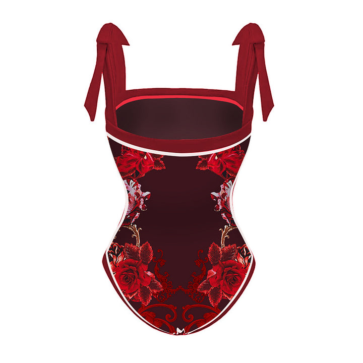 Damen Badeanzug mit raffinierten Rüschenträgern und opulentem Blumendesign Drune