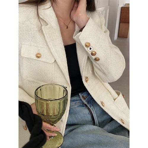 Damen moderne Boucle-Blazerjacke mit praktischen Taschen Drune