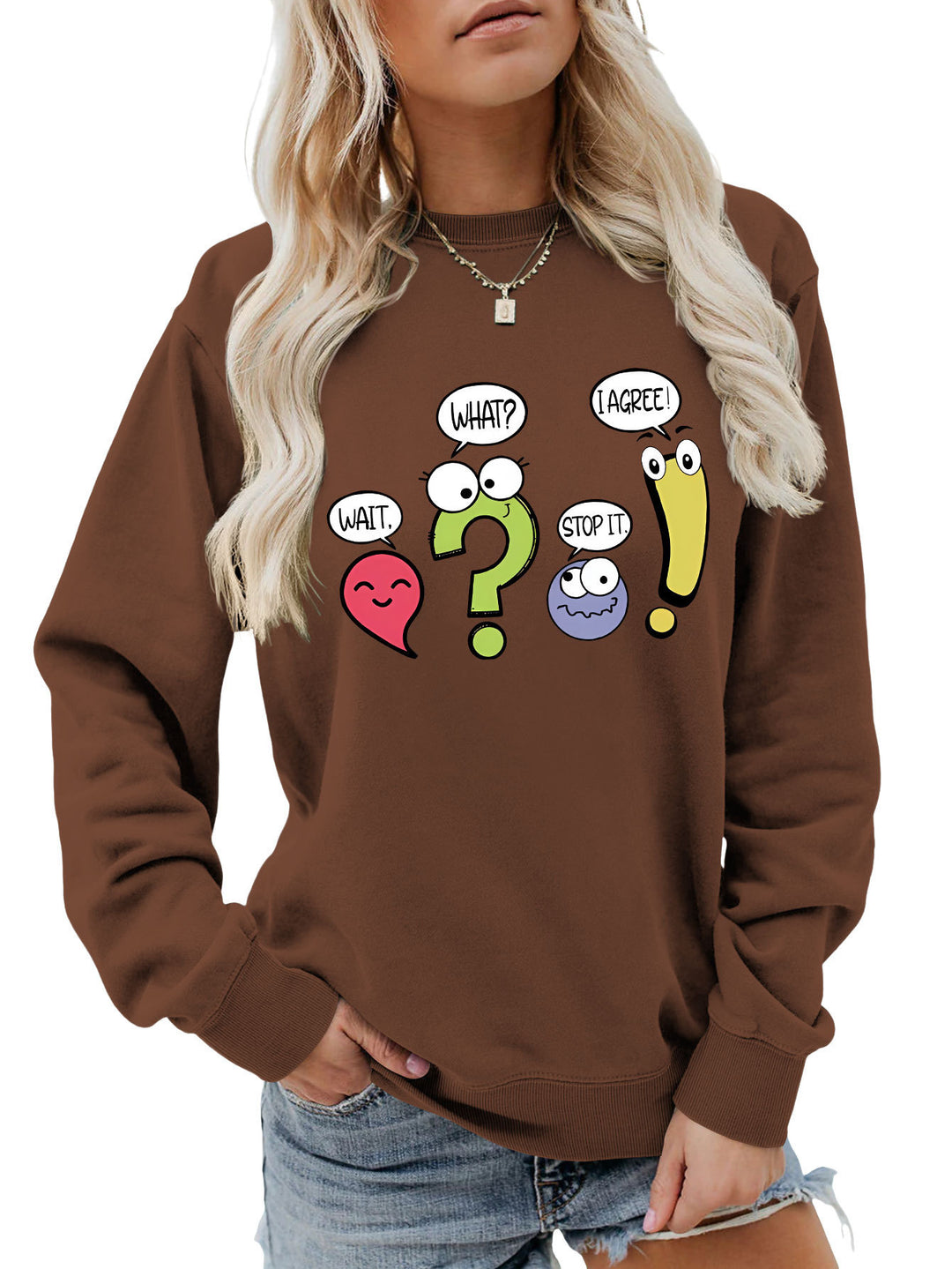 Damen lässiger Pullover mit humorvollem Print Drune