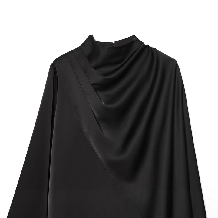 Damen nan asymmetrische Drapé-Bluse mit Wasserfallkragen und Einarm-Volant Drune