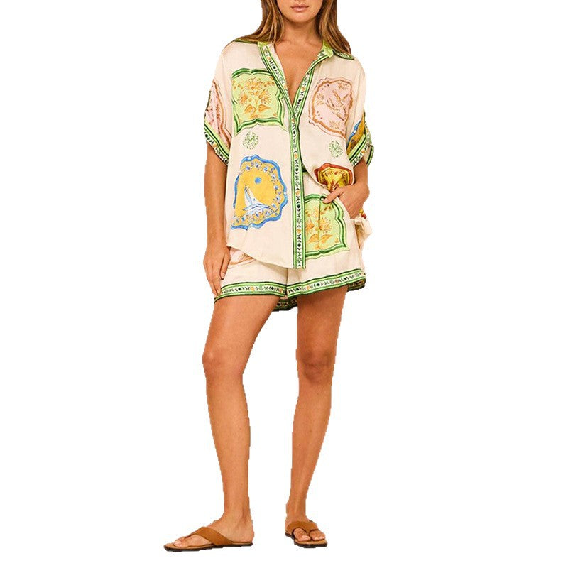 Damen Komfortables und stilvolles Sommer Set mit Kurzarm-Oberteil und leichtem Hosen Drune