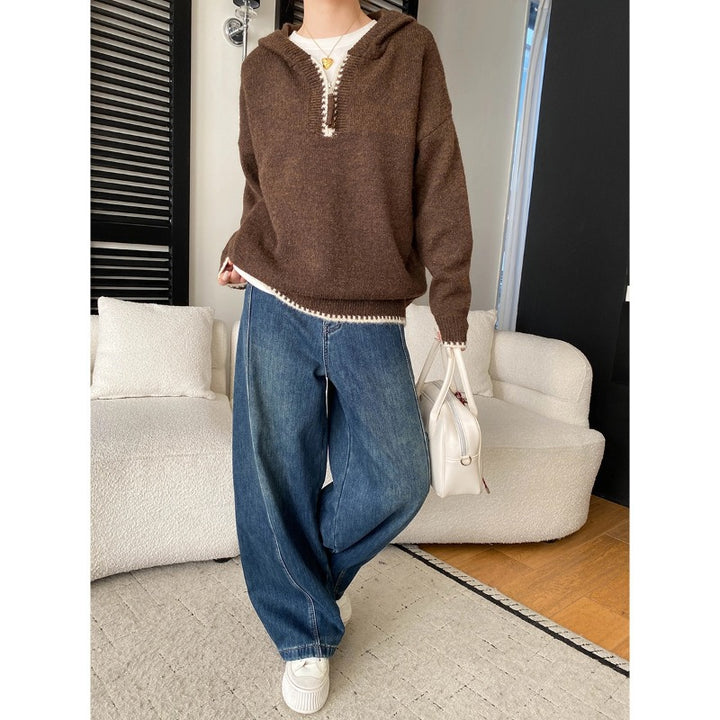 Damen kuscheliger Hoodie mit Halbreißverschluss und bequemer Passform Drune