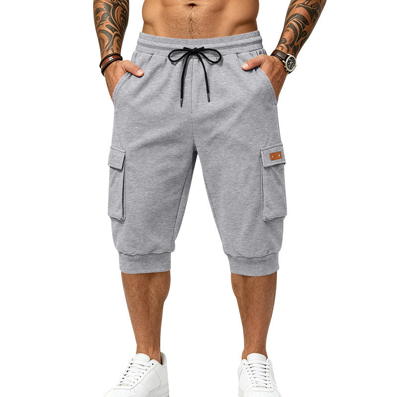 Herren Dreiviertel-Sweat-Cargo mit elastischem Bund, Kordelzug und Mehrfachtaschen Drune