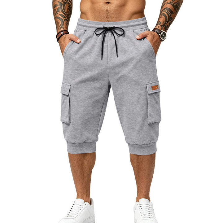 Herren Dreiviertel-Sweat-Cargo mit elastischem Bund, Kordelzug und Mehrfachtaschen Drune