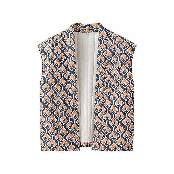 Damen nan gequiltete ärmellose Weste mit offener Kimono-Front und dekorativem Allover-Muster Drune