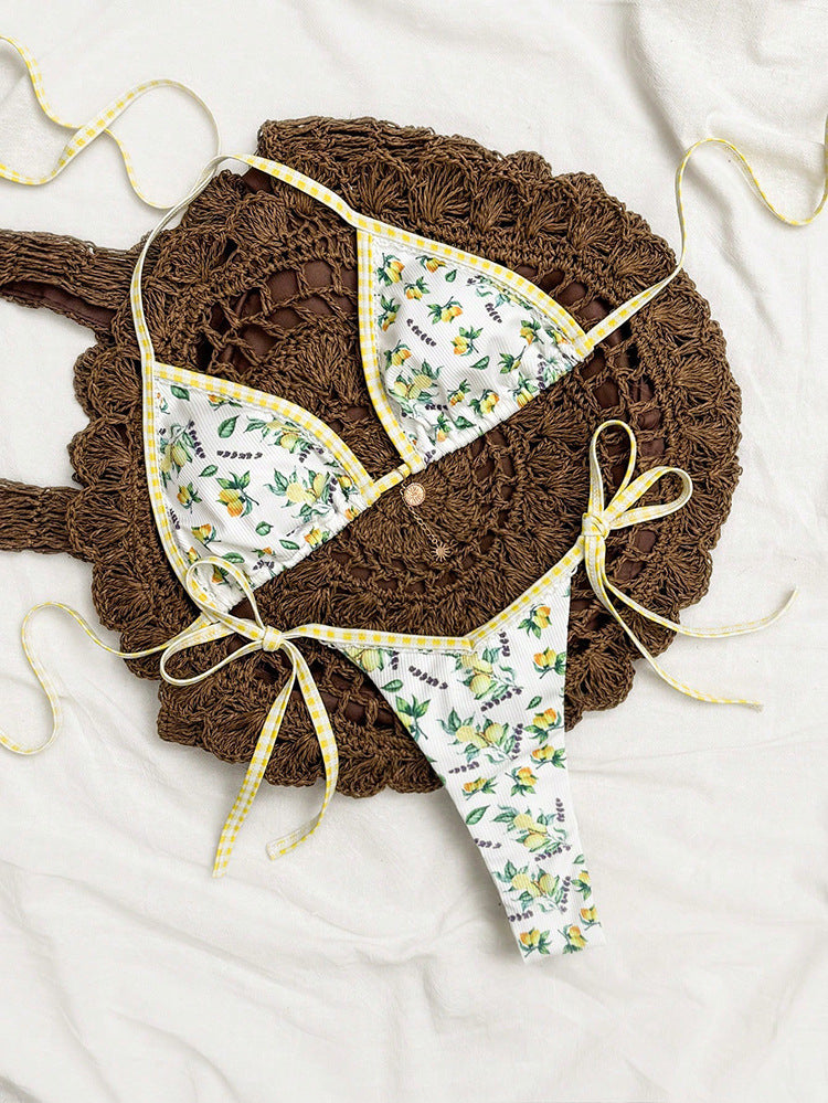 Damen Triangel-Bikini mit floralen Mustern und verstellbaren Bändern Drune