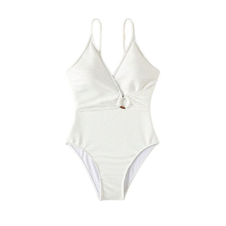 Damen Einteiliger Badeanzug mit eleganter Wickel-Optik und schickem Ringdetail Drune