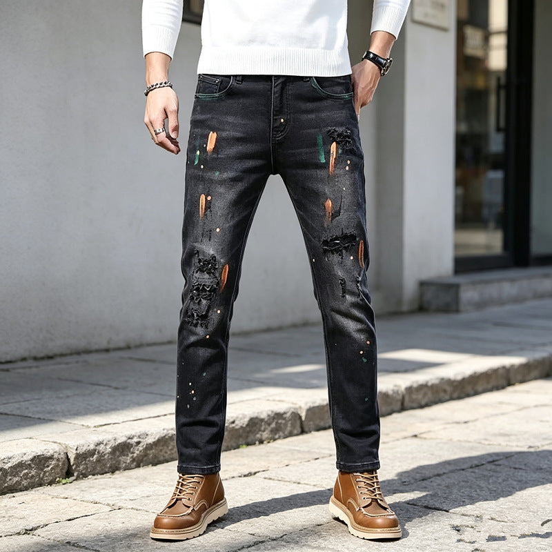 Herren Modische Ripped Jeans mit Farbdetails Drune