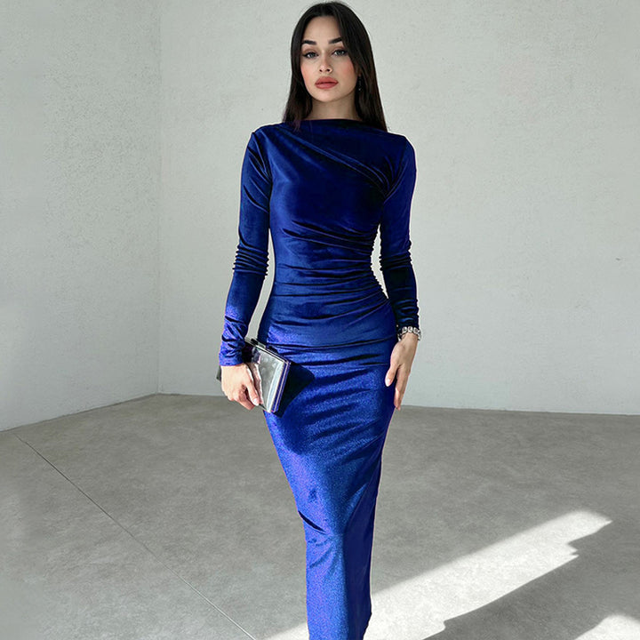 Damen Elegantes Langarmkleid mit körperbetonter Silhouette und gerafftem Design Drune