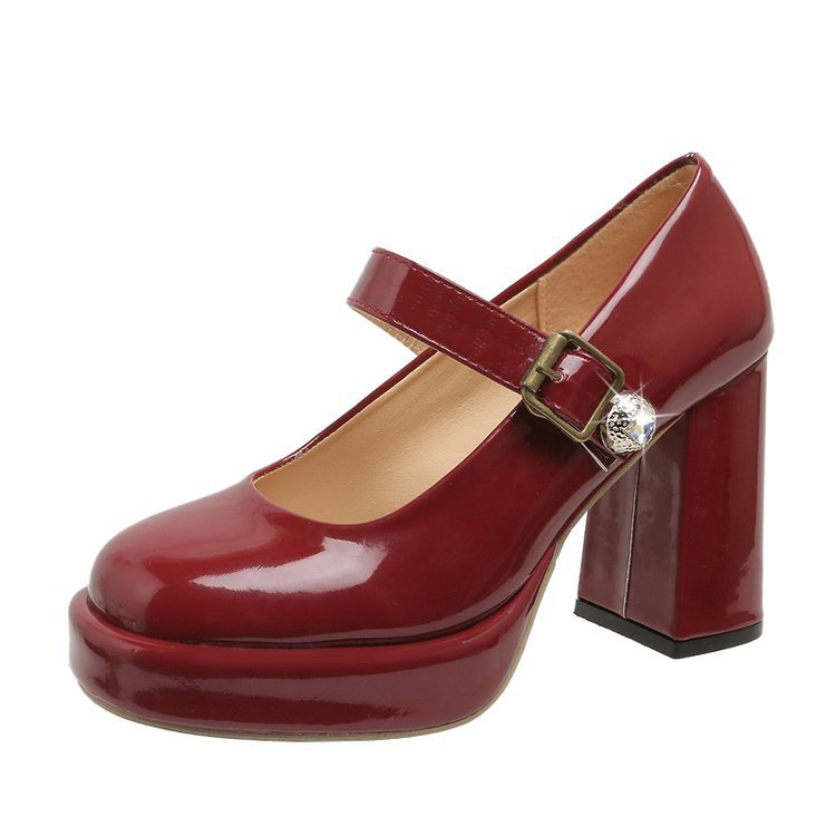 Damen elegante Mary Jane Pumps mit blockiertem Absatz und glänzendem Detail Drune