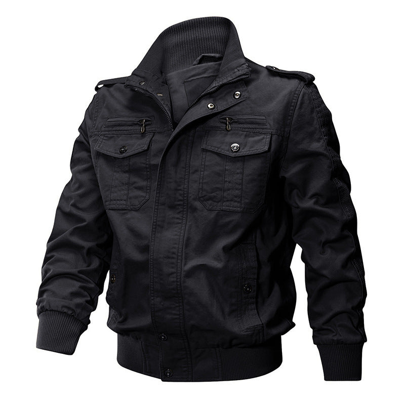 Herren nan leichter Urban-Fieldbomber aus gewaschenem Canvas mit Reißverschluss-Brusttaschen und elastischem Bund Drune