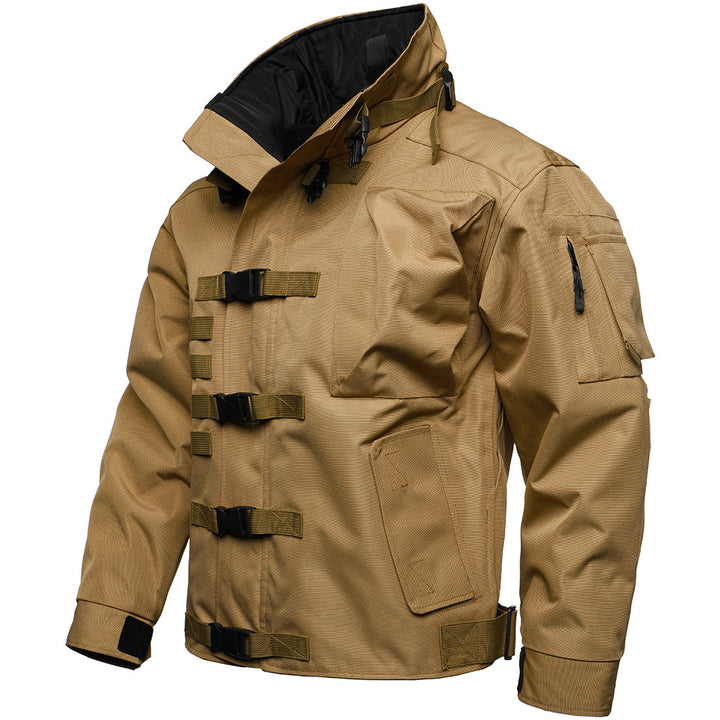 Herren Taktische Feldjacke mit modularen Steckverschlüssen und verstaubarer Kapuze Drune