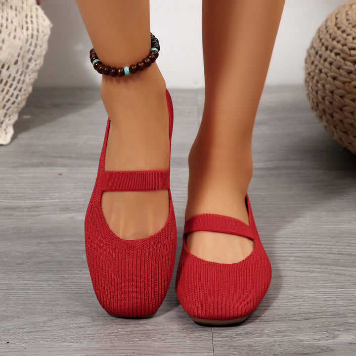 Damen  leichte Strick-Mary-Jane-Ballerina mit elastischem Riemen und flexibler Gummilaufsohle Drune
