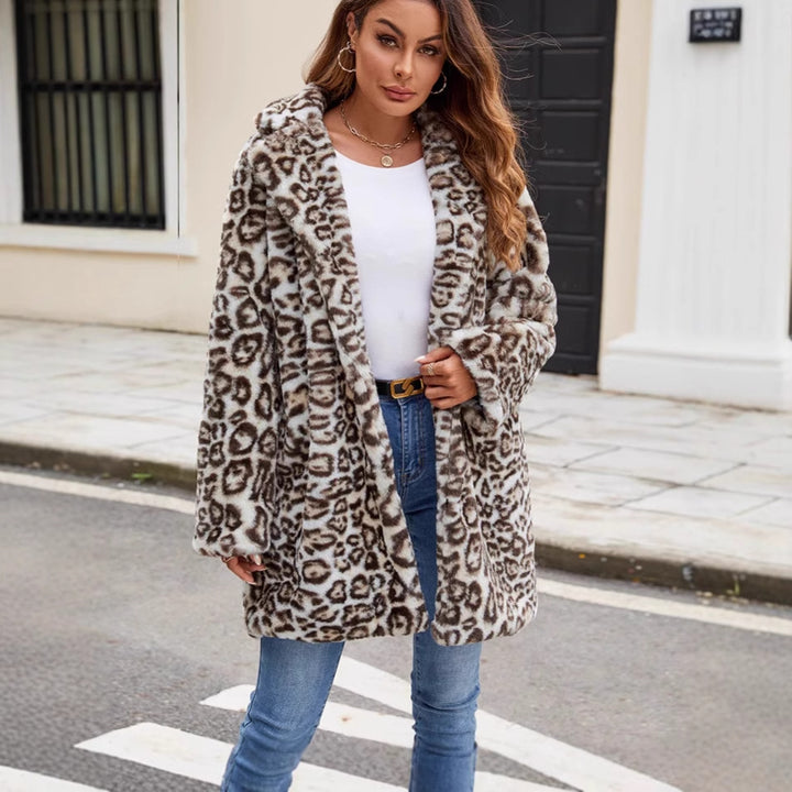 Damen Modischer Leopardenfell Mantel Drune
