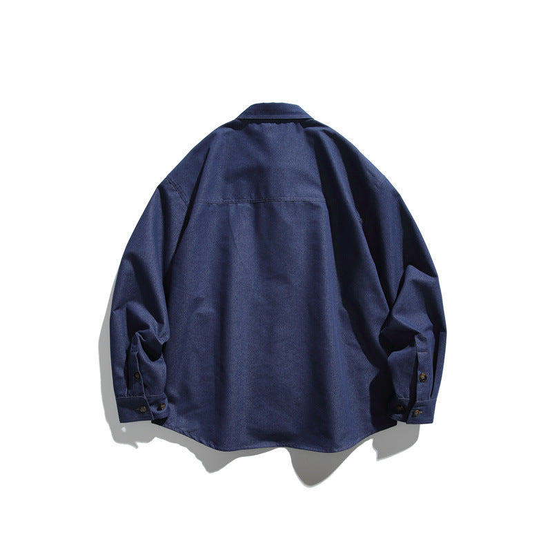 Unisex Oversize-Hemdjacke aus robuster Baumwollmischung mit kontrastierender Kunstleder-Brusttasche Drune